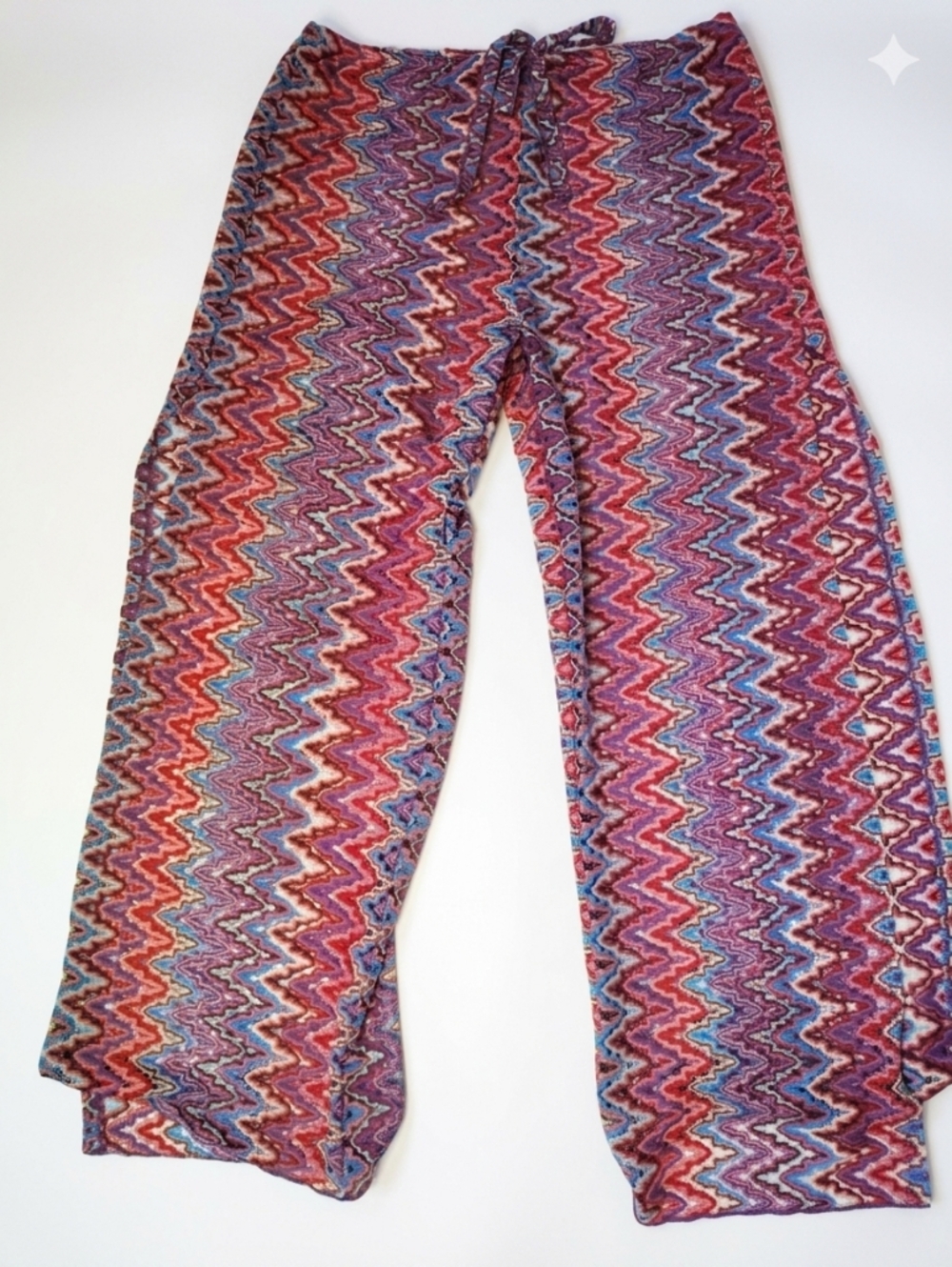 Becca Br Rebecca Virtue Wide Leg Rainbow Swim Coverup Pants Crochet Large Nwt